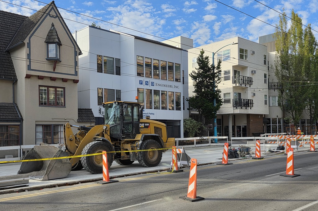 Image shows the first section of new paved street on Eastlake Ave E 