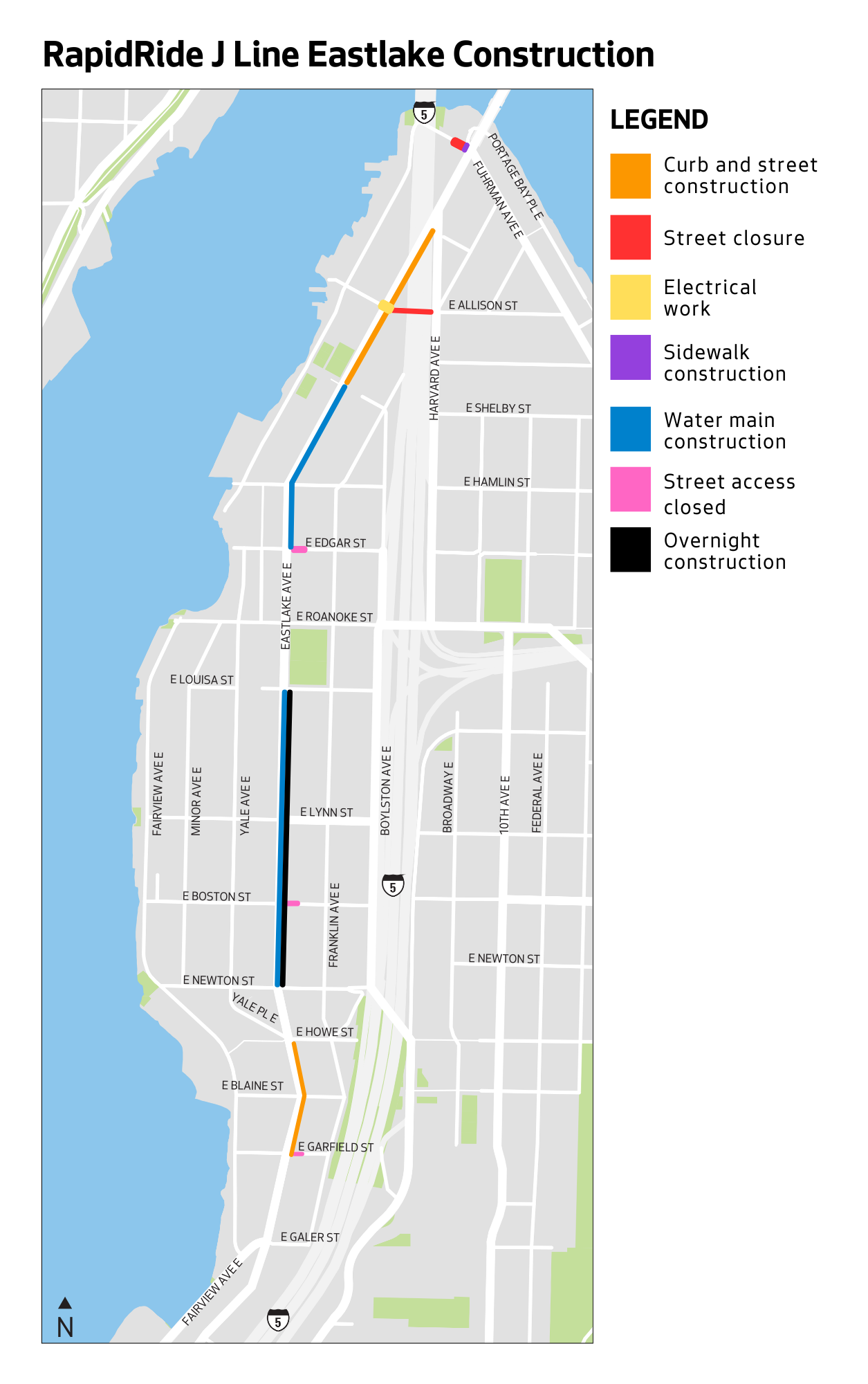 Map showing work areas in Eastlake
