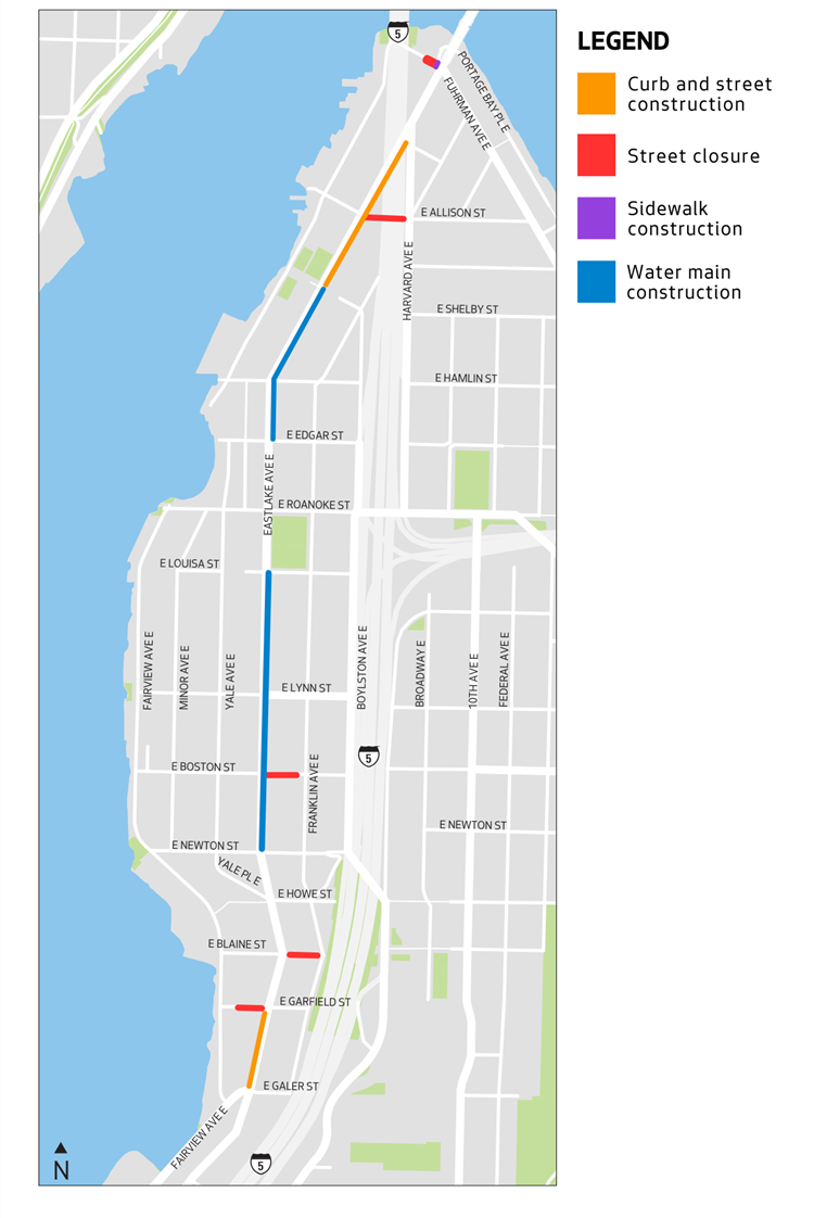 Map showing work areas in Eastlake
