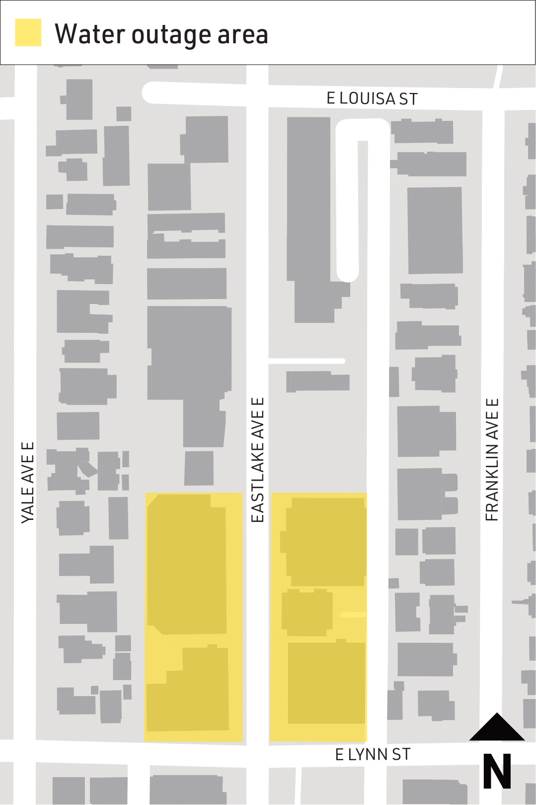 Map shows buildings affected by the January 9 water shutoffs along Eastlake Ave E