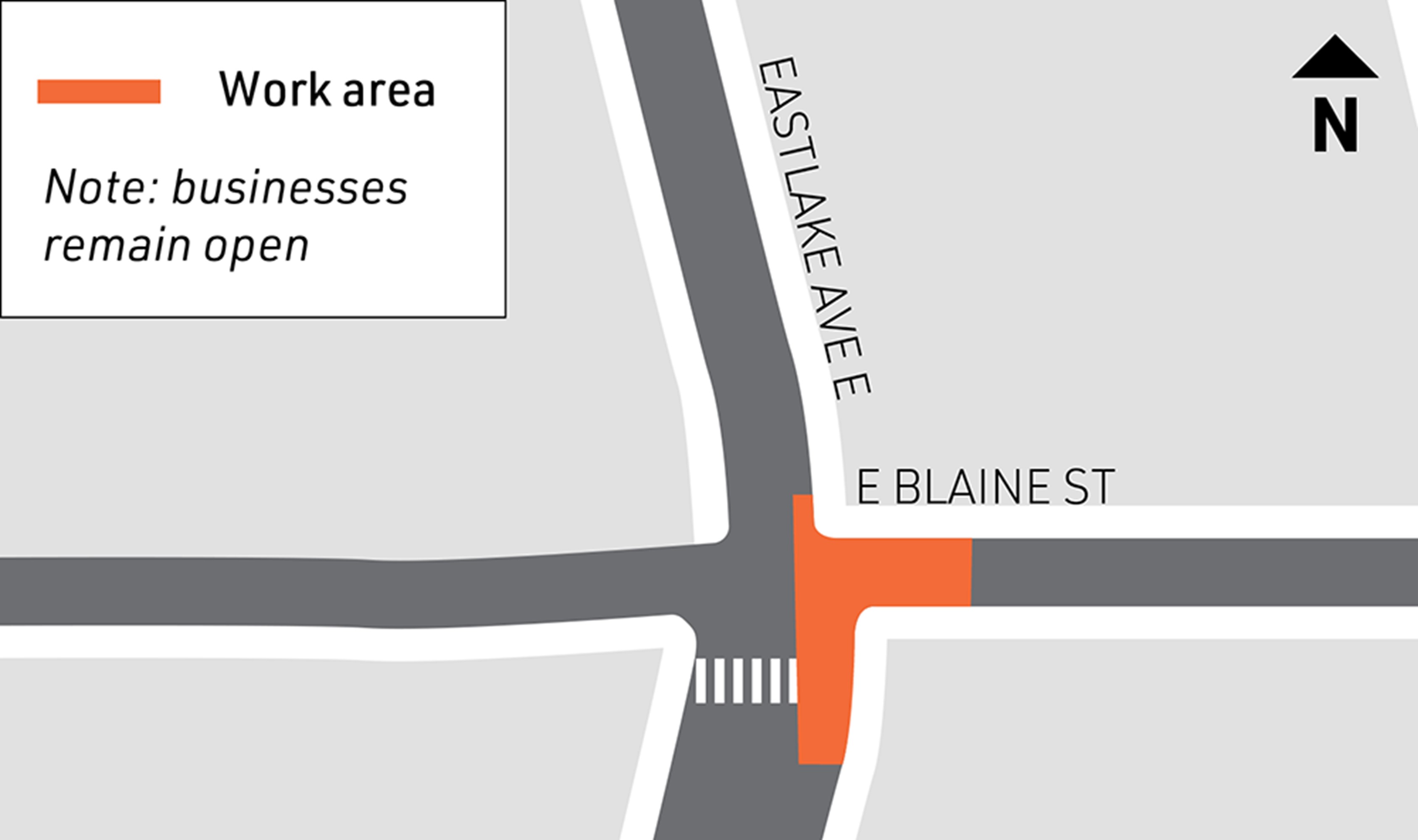 Map of closure area at E Blaine St 