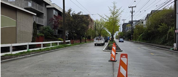 Image shows completed sections of street along Eastlake Ave E