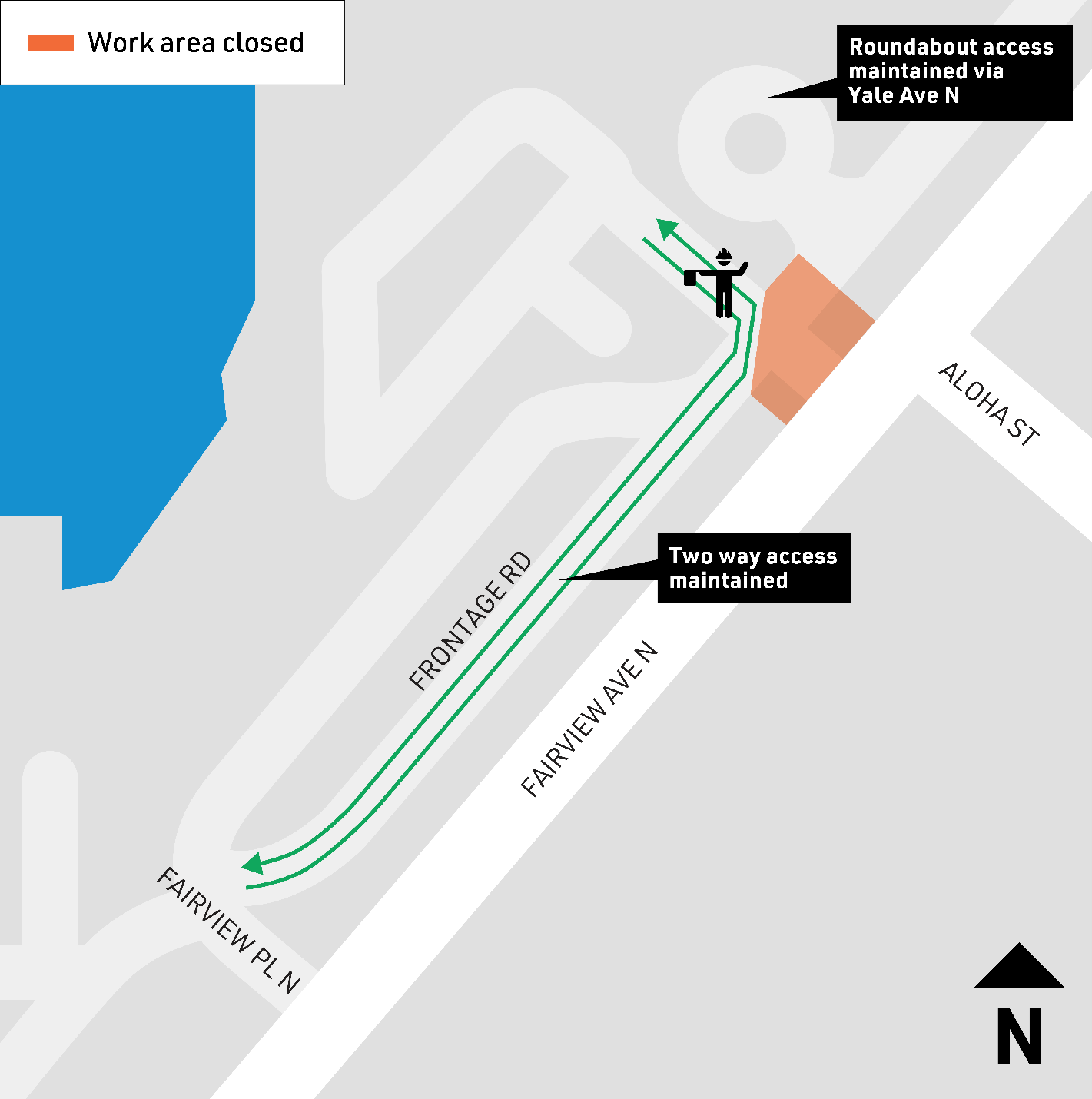 Map showing the closure at Aloha St 