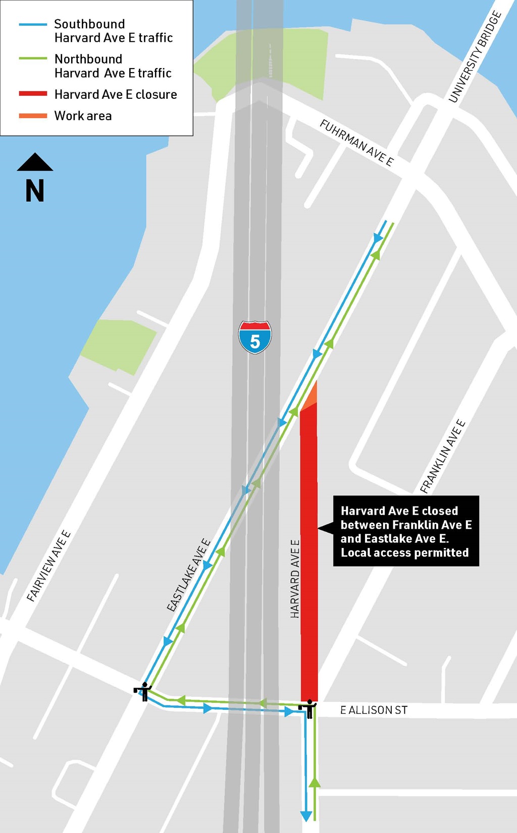 Map shows closure of Harvard Ave E