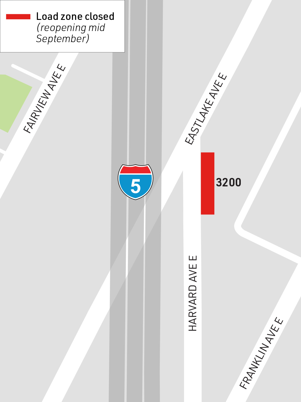 Map showing temporary load zone closure at Eastlake Ave E and Harvard Ave E 