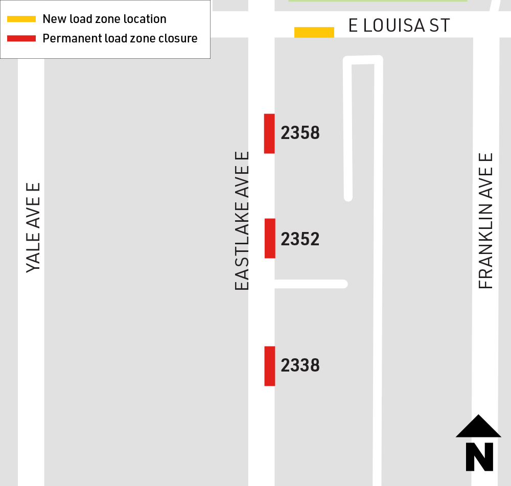 Load zone closures and relocation at Eastlake Ave E and E Louisa St 