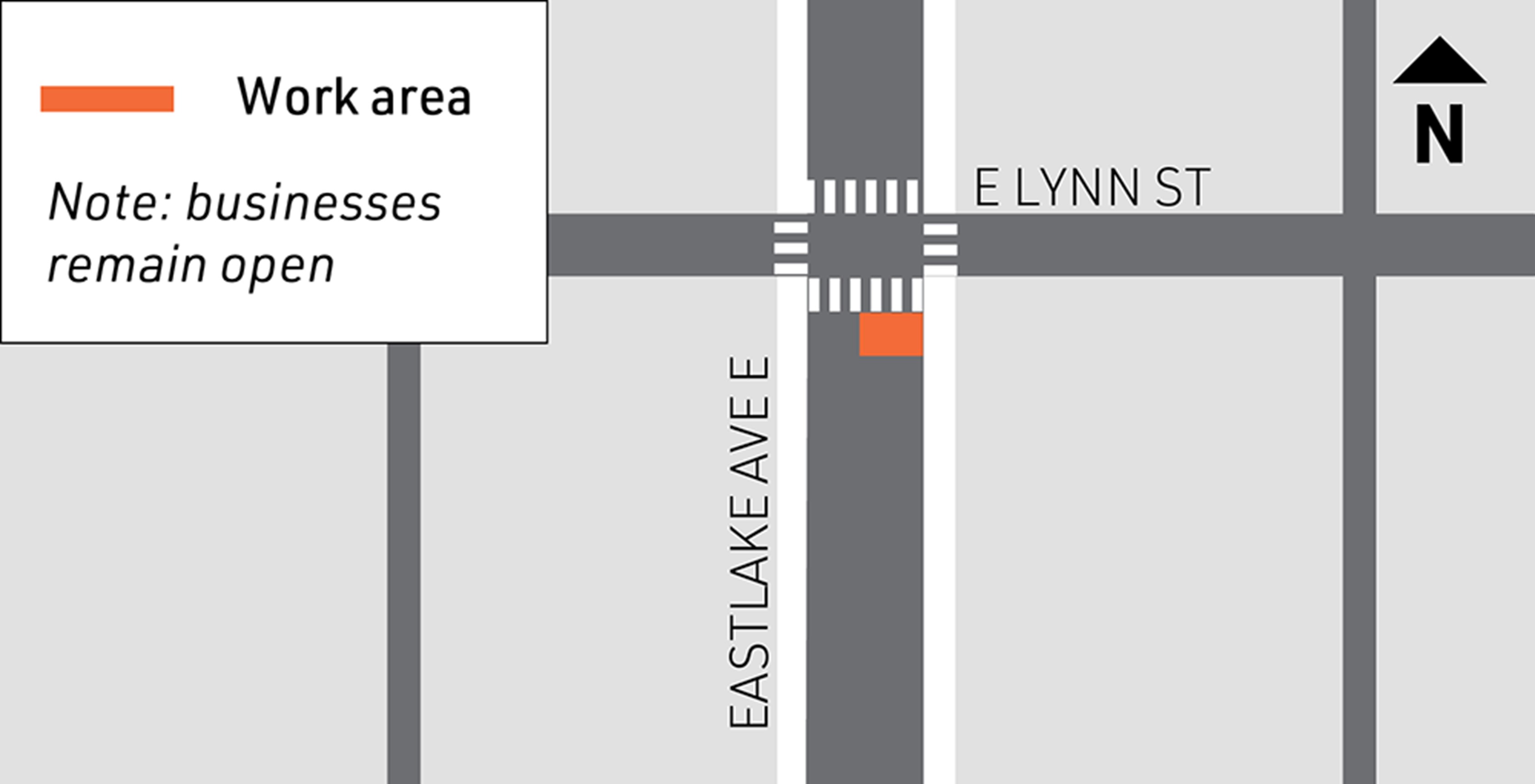 Map of closure area at E Lynn St and Eastlake Ave