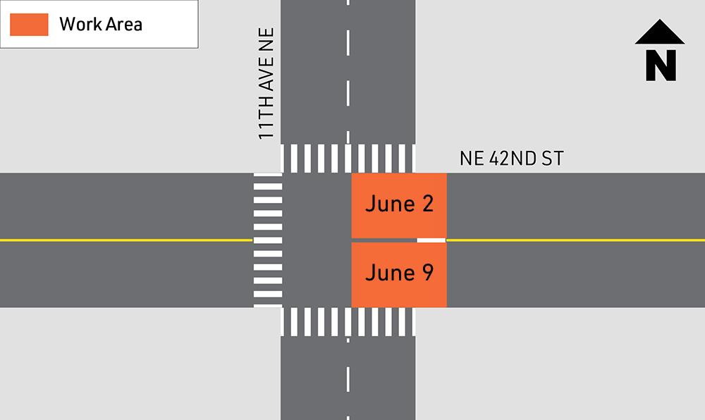 Map shows work at 11th Ave NE and NE 43rd Str