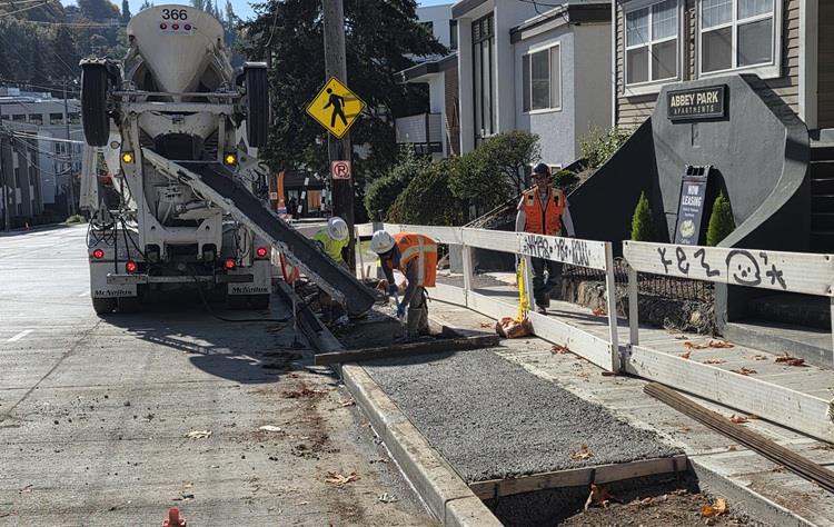 Image shows new sidewalks being created along Eastlake Ave E