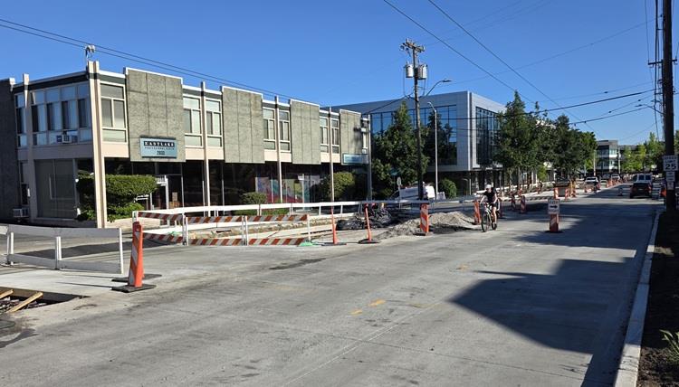 The image shows newly poured concrete near driveways along Eastlake Ave E