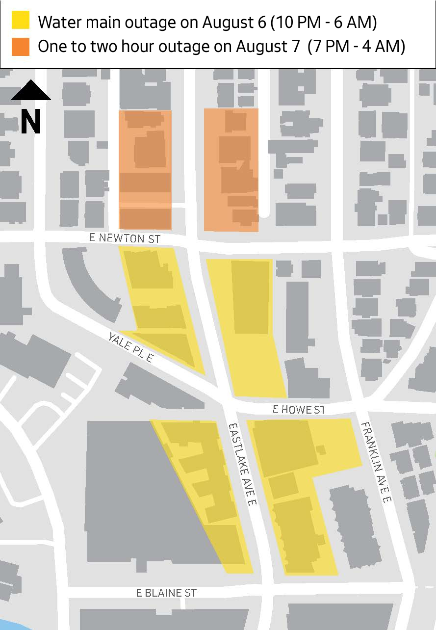 Map showing water outages area
