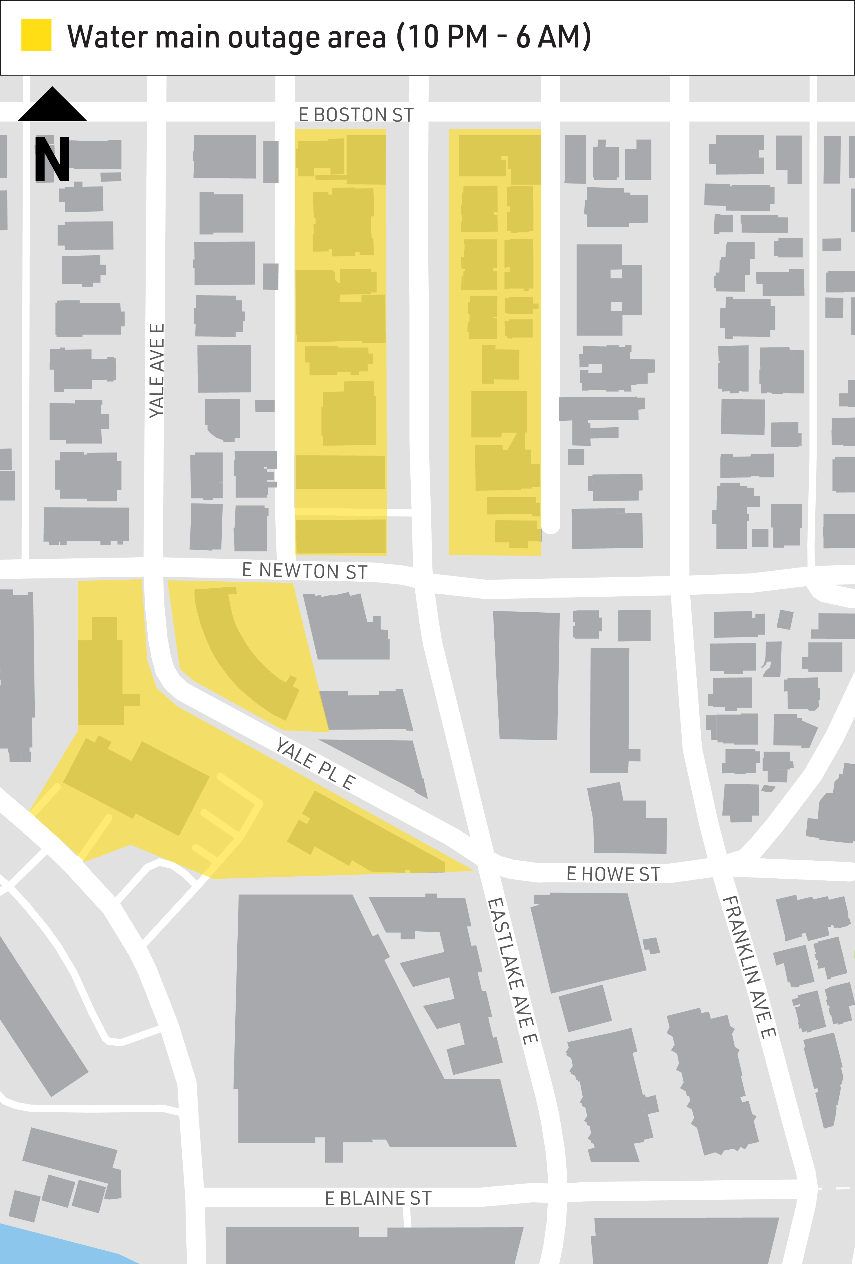 Map showing water outage area 