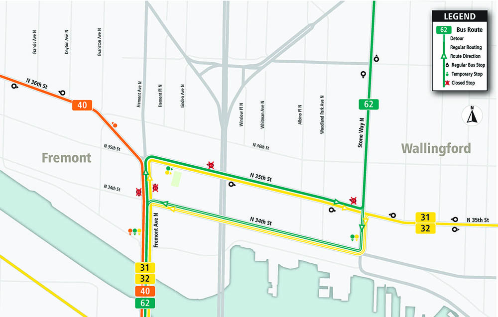 A map showing rerouted stops. The description of these stop locations are below. 