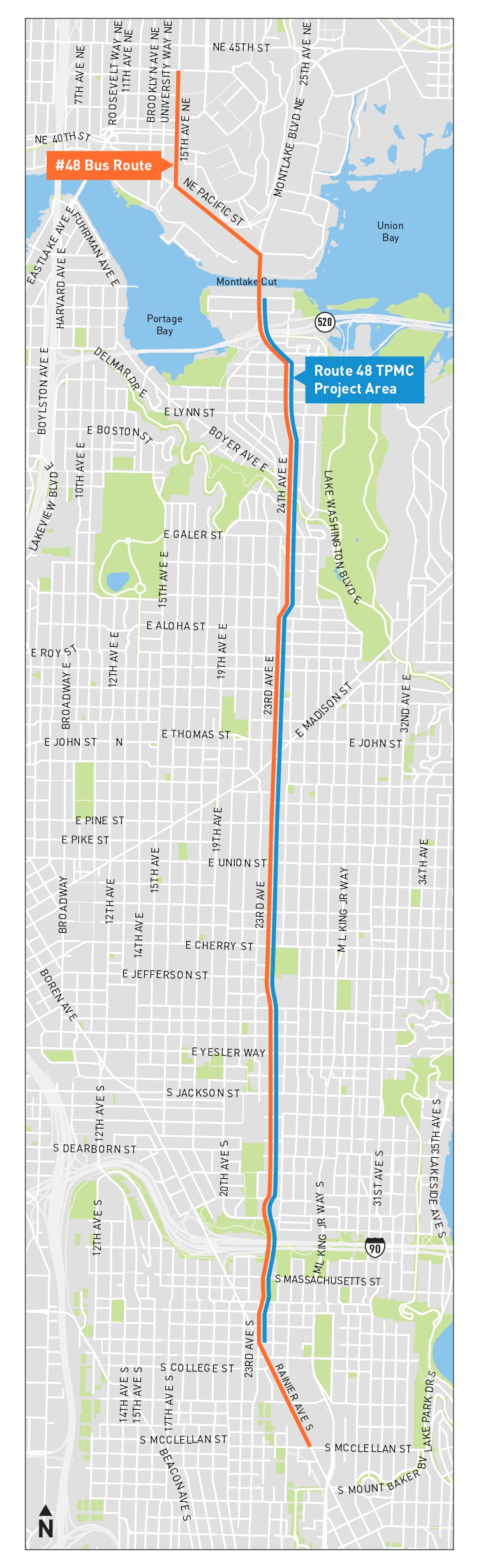 Graphic showing project location on Rainier Ave S, 23rd Ave, and 24th Ave