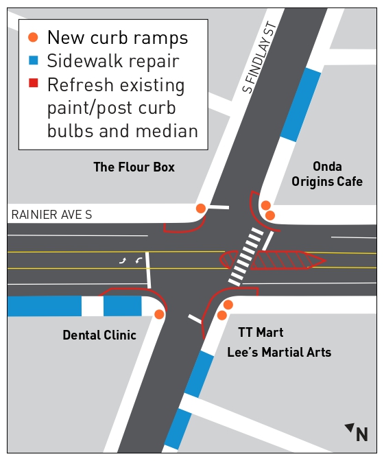 7 號巴士路線于 Rainier Ave S and S Findlay St 交匯處附近的改進