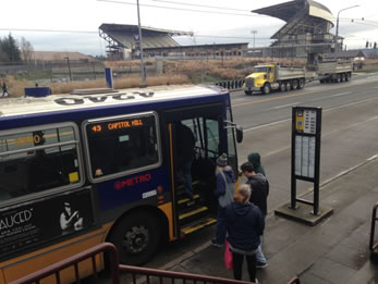 People entering a public bus