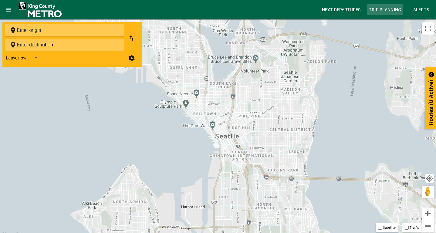 An image of the King County Metro planner webpage