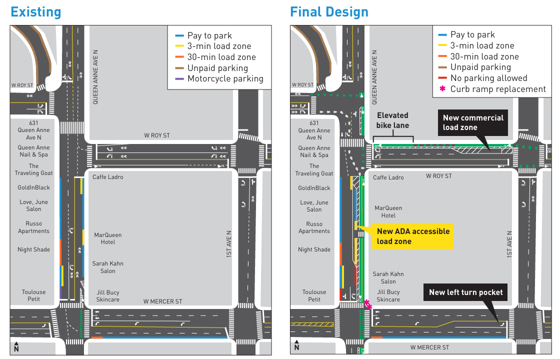 map showing the current and the future road layout of Queen Anne Ave N