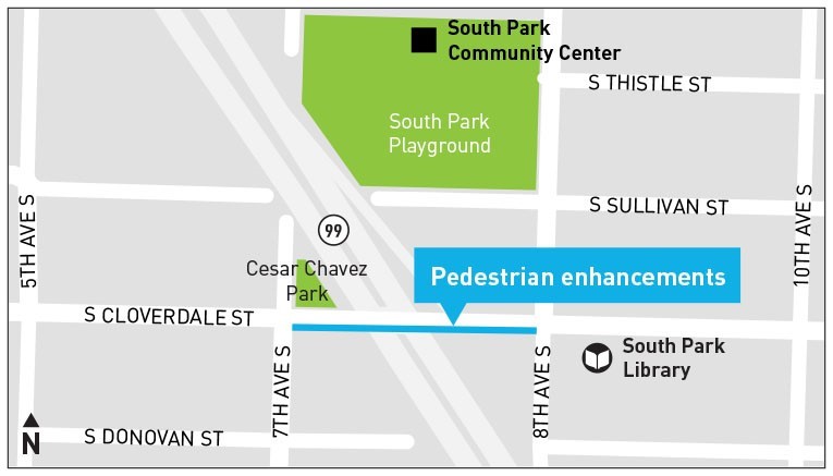 Project map of S Cloverdale Pedestrian Enhancement project
