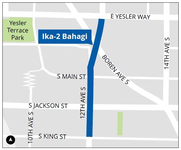 Mapa ng Yugto 2 ng Proyekto sa Kaligtasan ng 12th Ave S mula S King St hanggang E Yesler Way