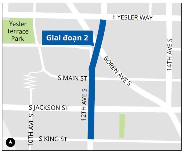 Bản Đồ Dự &Aacute;n An To&agrave;n Đường 12th Ave S &ndash; Giai Đoạn 2, từ S King St đến E Yesler Way