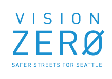 Blue logo that says Vision Zero: Safer Streets for Seattle