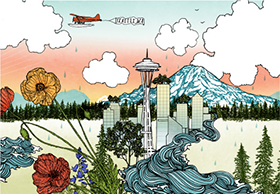 Decorative graphic Seattle montage