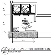 Detail from blueprint plans of ADA accessible chute room.