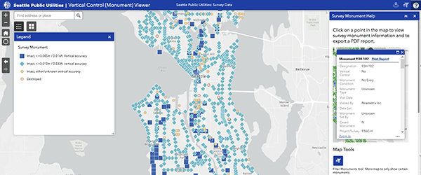 Screenshot of survey monument map