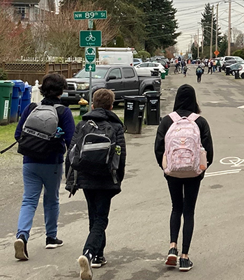 Middle school students walking
