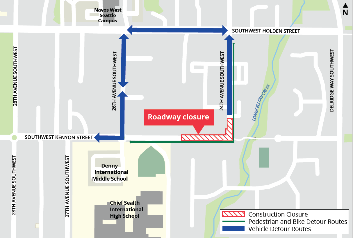 Map of the Longfellow NDS construction project traffic control plan.