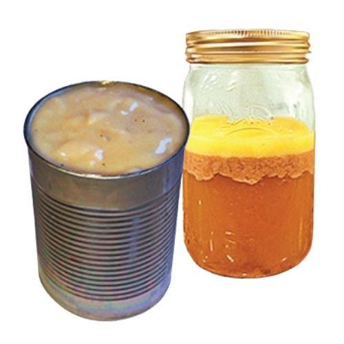 Used cooking oil in containers.