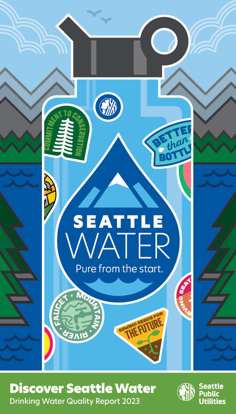 The cover of the 2023 Water Quality report with an illustration of a waterbottle.
