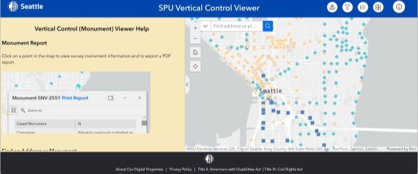 Screenshot of survey monument map