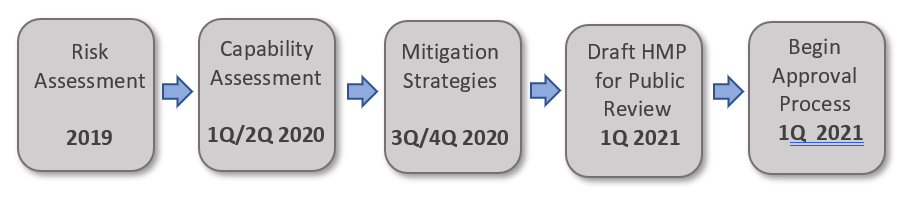 Timeline image showing each stage, risk assessment, capability assessment, mitigation strategies, draft plan, and final approval