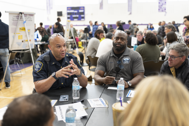 Seattle Police Department staff meeting with community members at safety forum