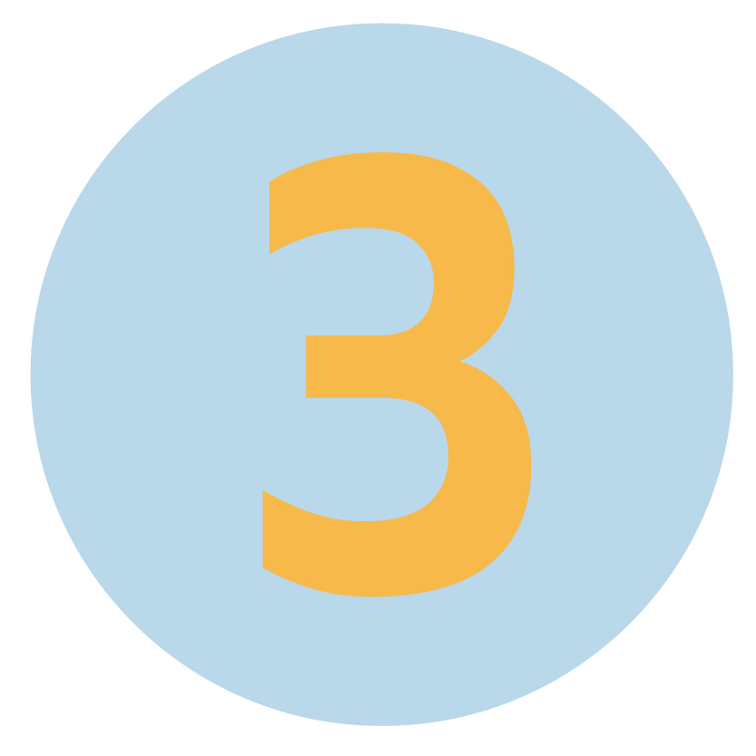 Blue circle with yellow number three