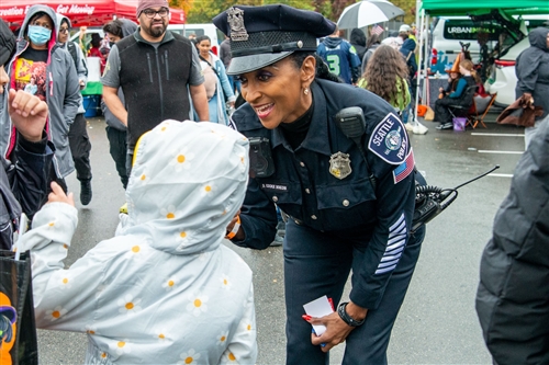 Denise Bouldin talking to a child