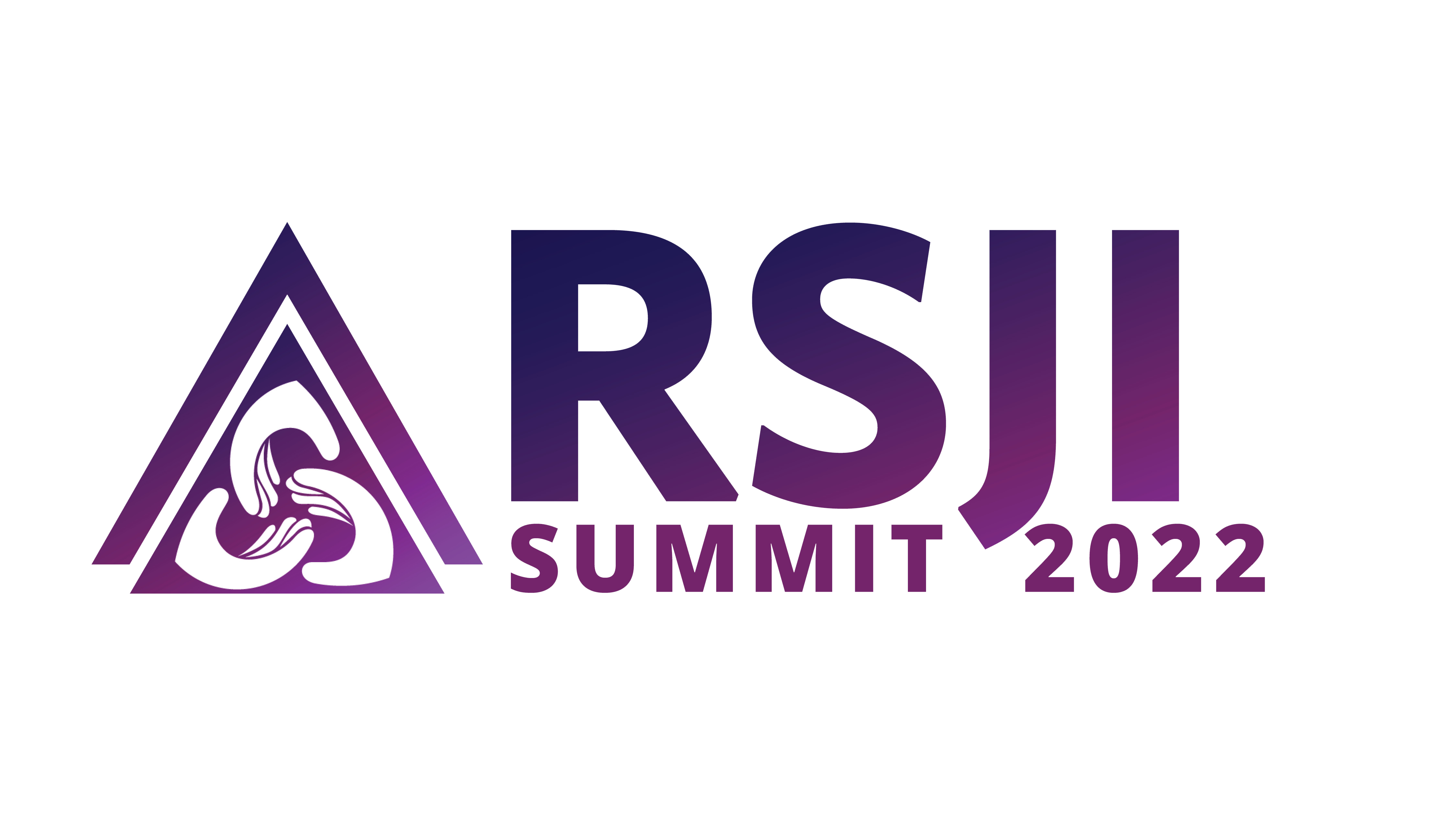 RSJI Summit logo. On the left, a triangle with interlocking hands inside. On the right, "RSJI Summit 2022".