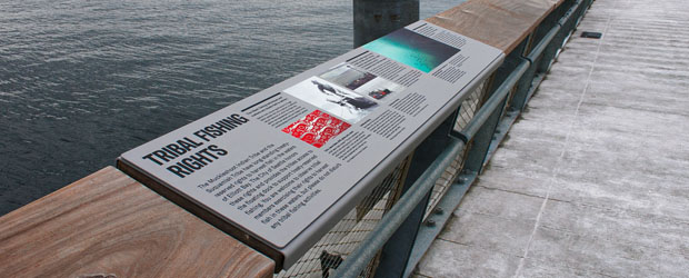 Example of interactive signage on the railings throughout the waterfront