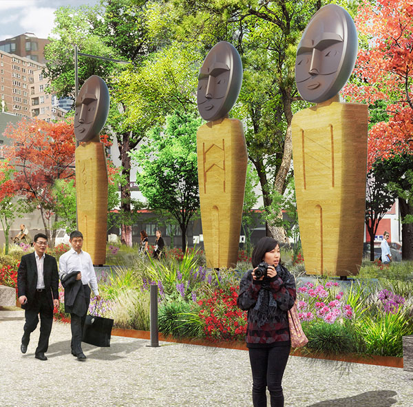 A rendering of Qwalsius-Shaun Peterson’s artwork on the promenade, across from Pier 58