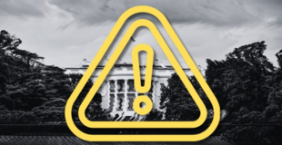 yellow warning icon with a picture of the white house in the background