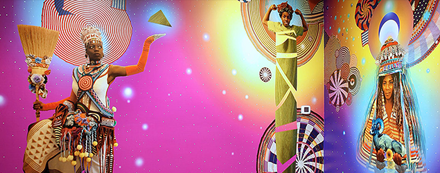 Xenobia Bailey's "Paradise Under Reconstruction in the Aesthetic of Funk: A Quantum Leap, Starting From The Top…!!!" (2016). 