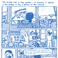 Comic explaining how the tag system works in the tower to ensure the bridge can be opened safely