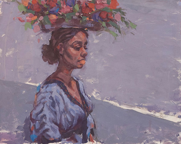 Painting of Black woman carrying flowers on her head