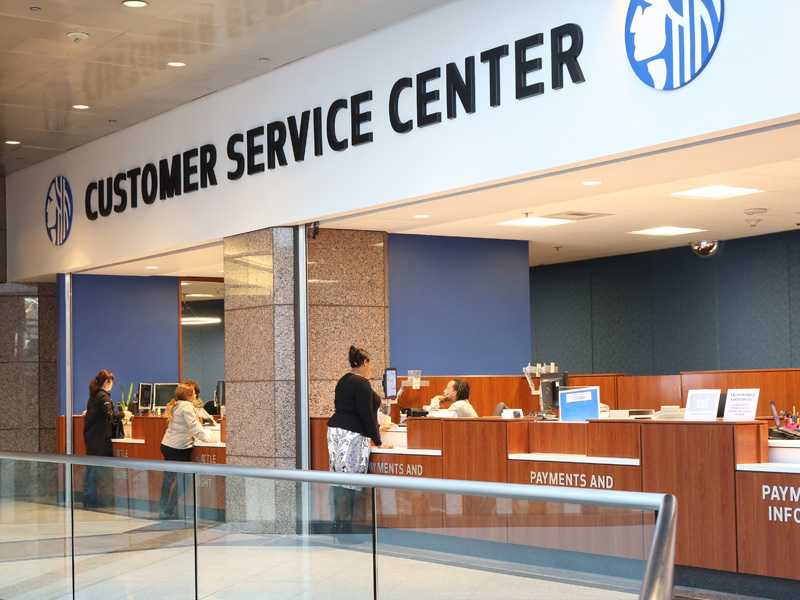 Wide angle view of the counters at the Downtown Customer Service Center
