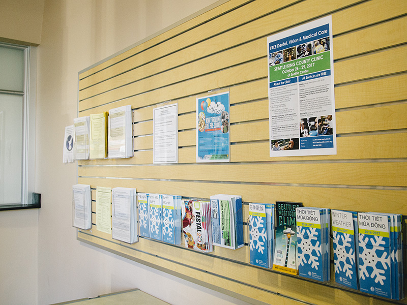 Fliers and brochures on the wall of the Southeast Customer Service Center