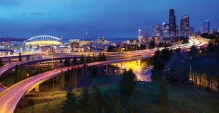 Seattle Cityscape at night with Freeway photo