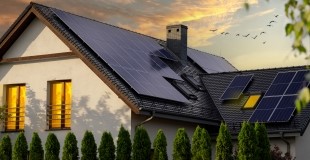 Home with Solar Panels at Sunset image