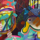 This painting was completely unplanned. I was interested in how a mark or a form leads to another. This call-and-response way of working is both exhilarating and nerve-wracking.